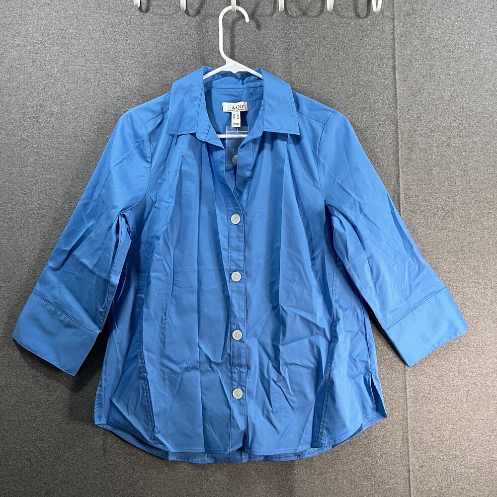 Denim & Co. Coolmax Cotton Shirt Marine Blue Size Small